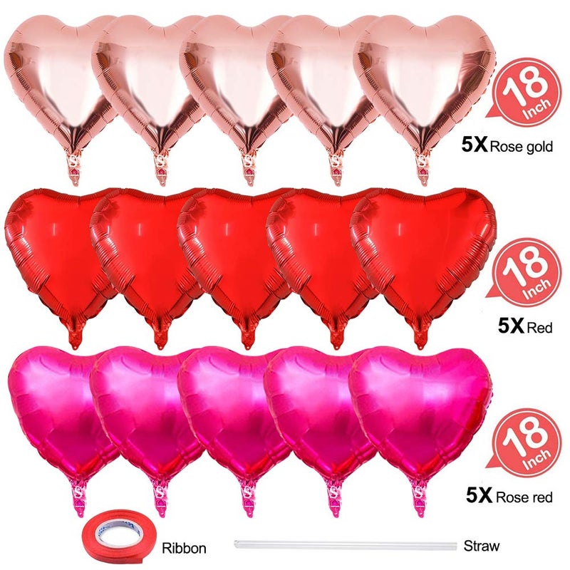 YGBMDZ Upgraded Rose Gold and Red Balloons - Pack of 15 - Heart Shaped Foil Balloons for Valentines Day Wedding Birthday Bridal Shower Baby Shower Decorations - Image 3